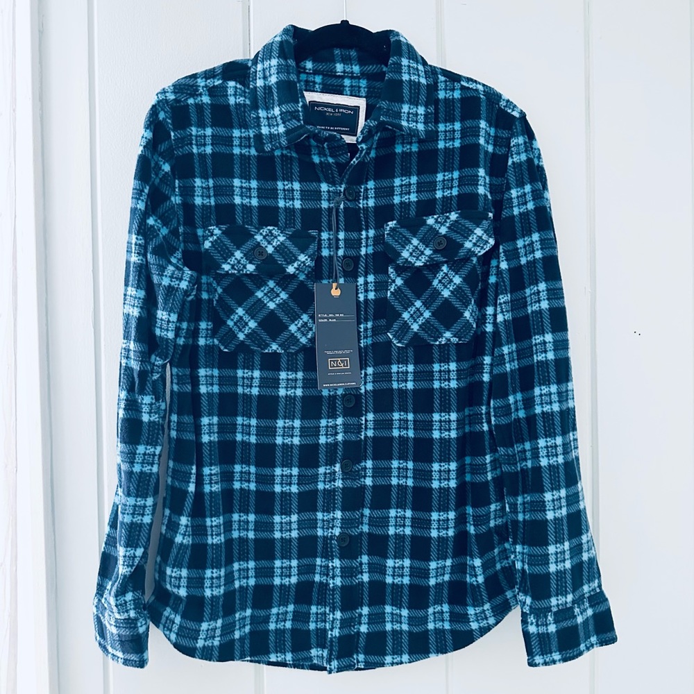 NWT Nickel & Iron Polar Fleece Plaid Button Up Shirt Jacket / Blue / Small